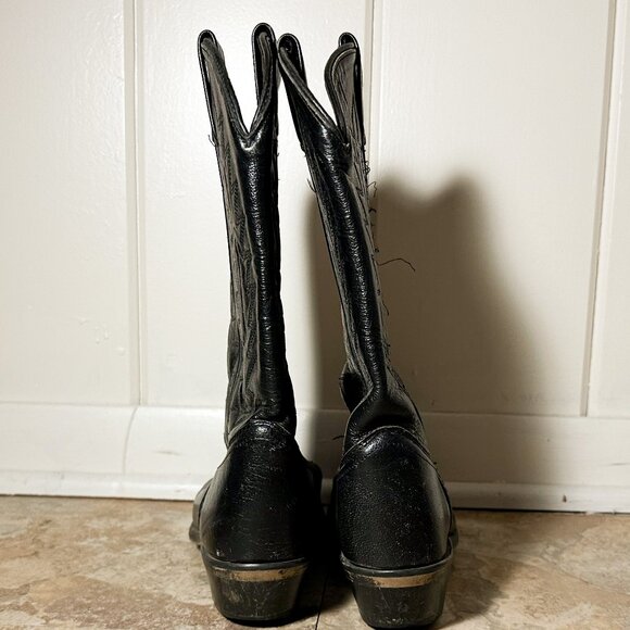 Womens Black Cowboy Boots Size 8 Calf Length Plant Patterned Pointed Toe - Picture 6 of 6